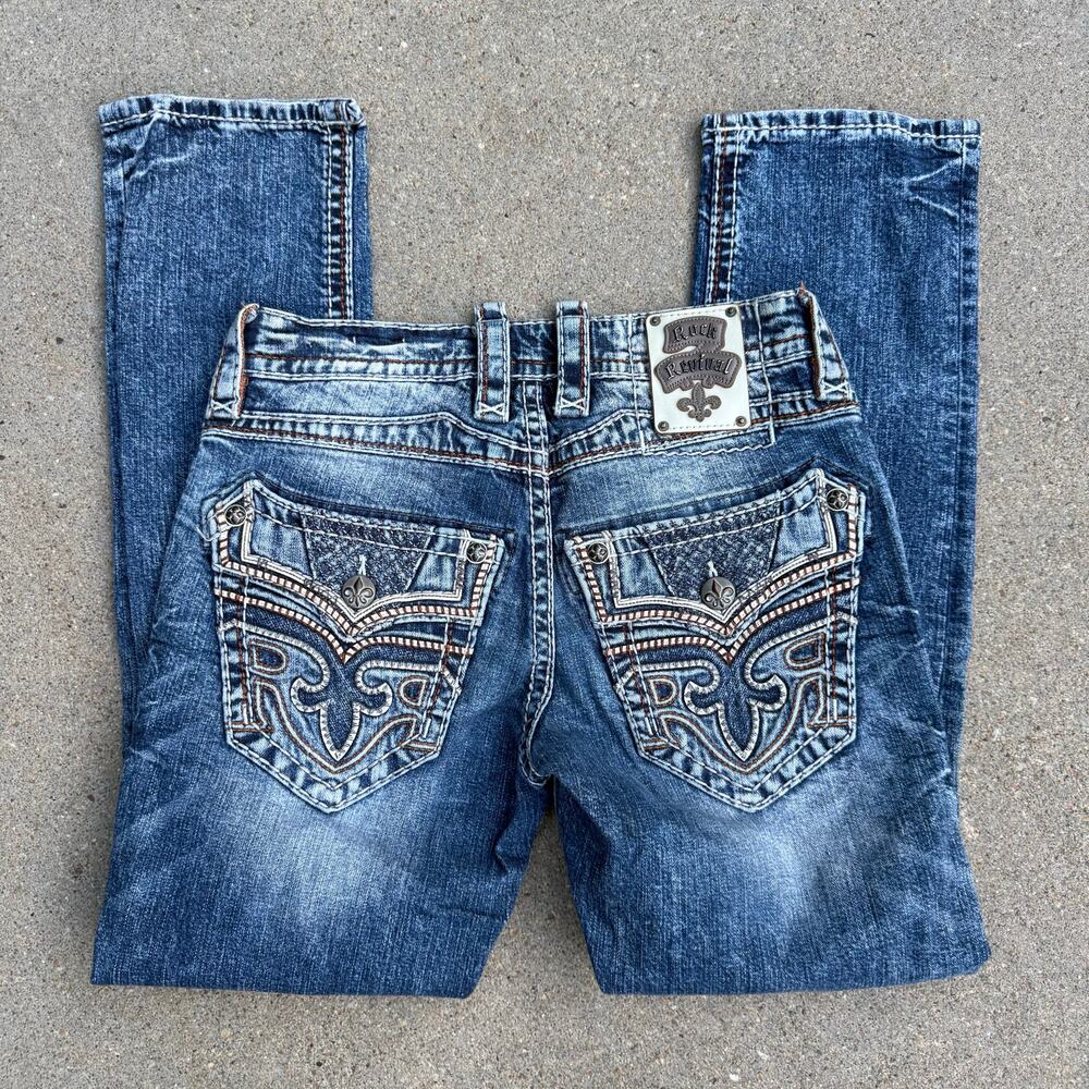 Rock Revival Mens Abijah Slim Straight Bling Distressed Jeans 30x31